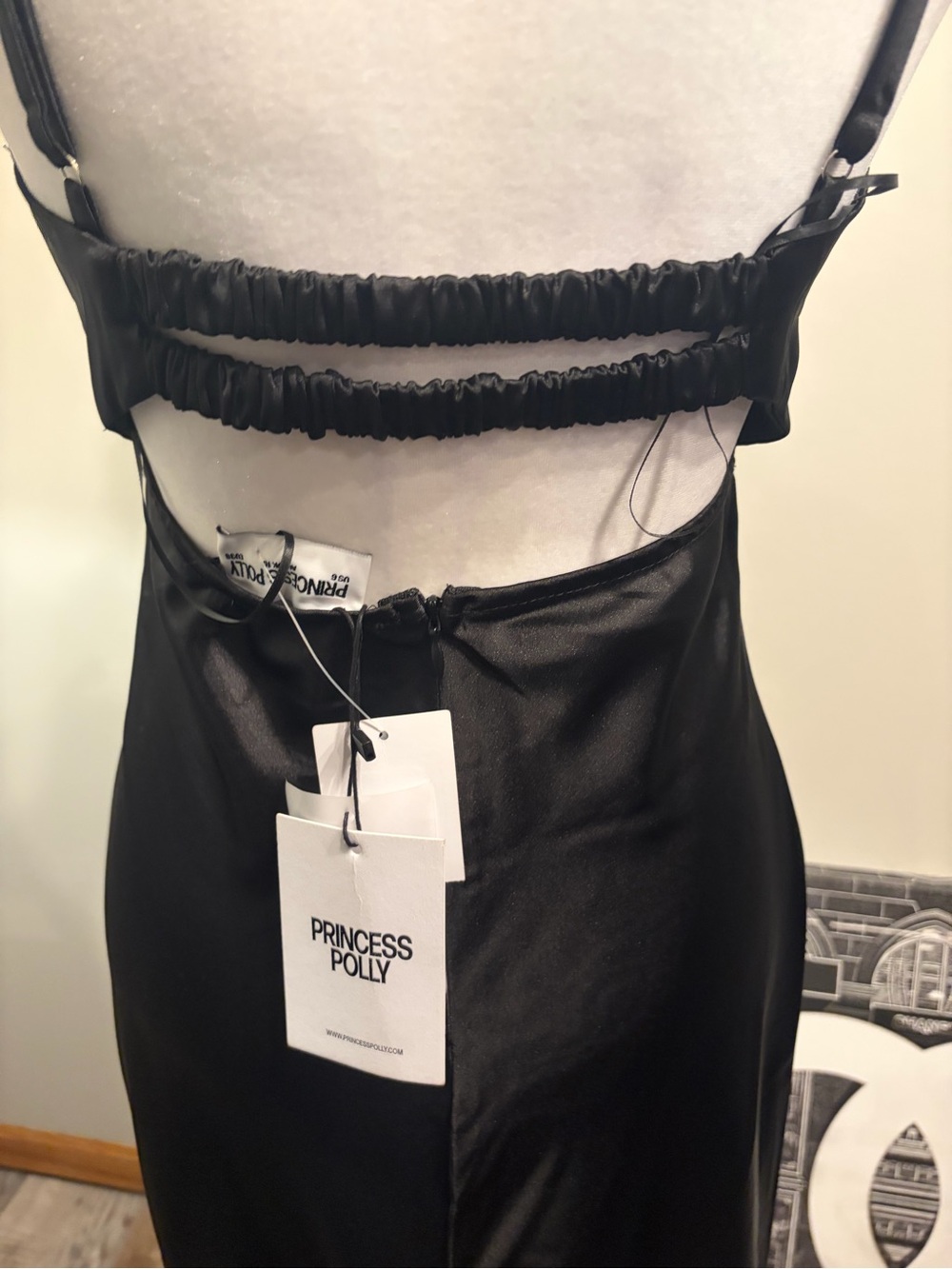Princess Polly Black Satin Lace-Trim Long Chemise Size 6 - Picture 8 of 11